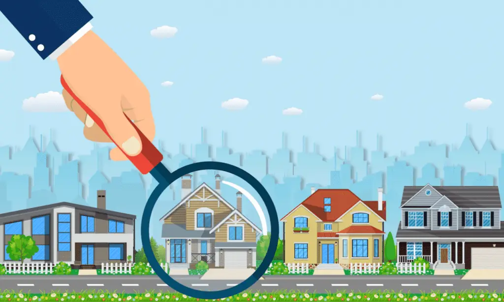 A magnifying glass finding house